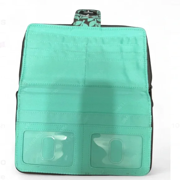 Vera Bradley Teal and Brown Leaf Wallet - Picture 9 of 11